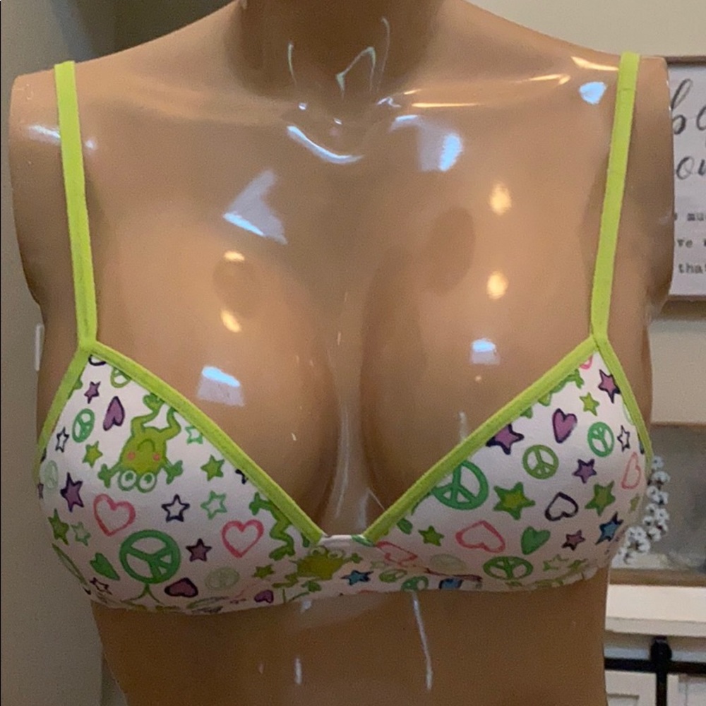 Lime green patterned bra